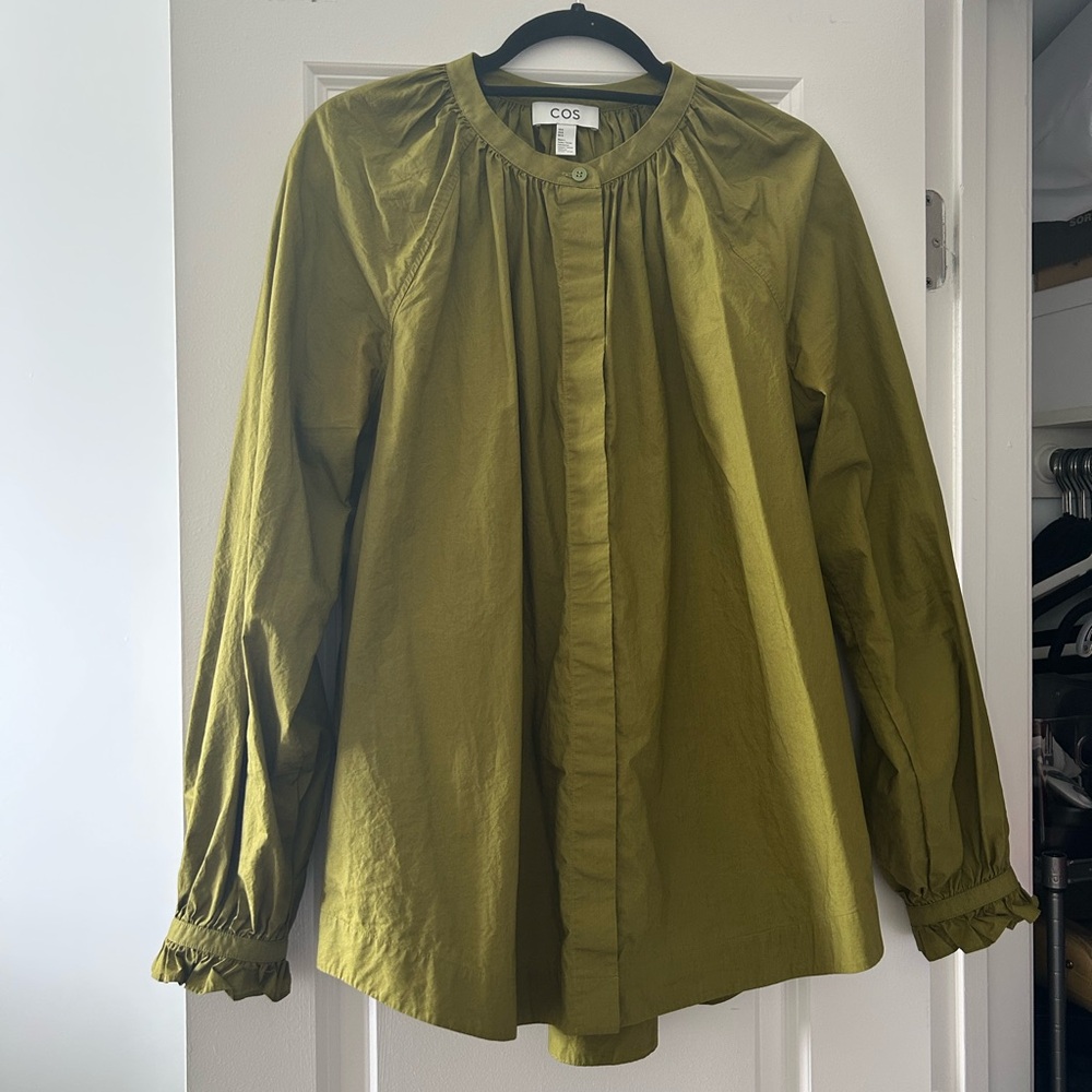 COS Olive Green Button-Up Blouse, US8